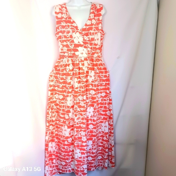 Lands'End Women's Orange Tropical Print Sleeveless Maxi Dress  Sz M - Picture 1 of 10